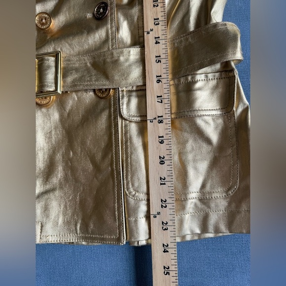Ralph Lauren Metallic Gold Double Breasted Belted Twill Trench Coat Womens SZ MP - Picture 9 of 9